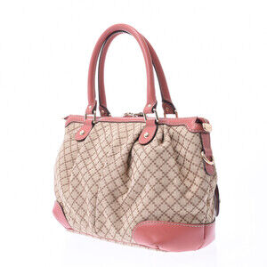 Gucci Sukey Leather Tan Pink Calf GG Diamante Canvas Beige Handbag Bag